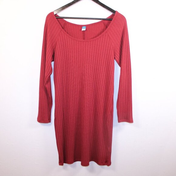 Old Navy Women’s XL Red Ribbed Long Sleeve Sweater Dress Cozy Knit - Picture 1 of 11